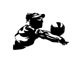Beach volleyball logo, isolated vector silhouette. Beach volleyball women