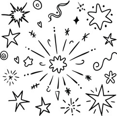 Handdrawn  Doodle line sparkles and rays lines confetti vector illustration