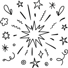 Handdrawn  Doodle line sparkles and rays lines confetti vector illustration