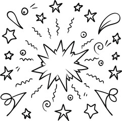 Handdrawn  Doodle line sparkles and rays lines confetti vector illustration