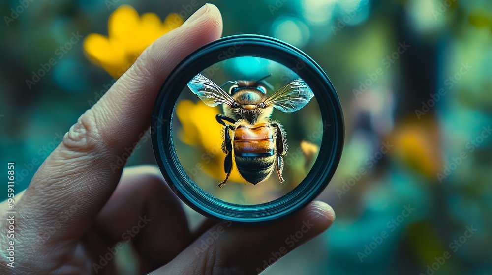 Wall mural Honeybee camera lens concept 