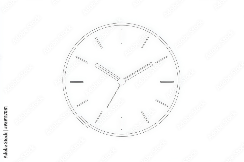 Poster a simple white line drawing of a clock with hour and minute hands, outlined in clean, minimalist lin