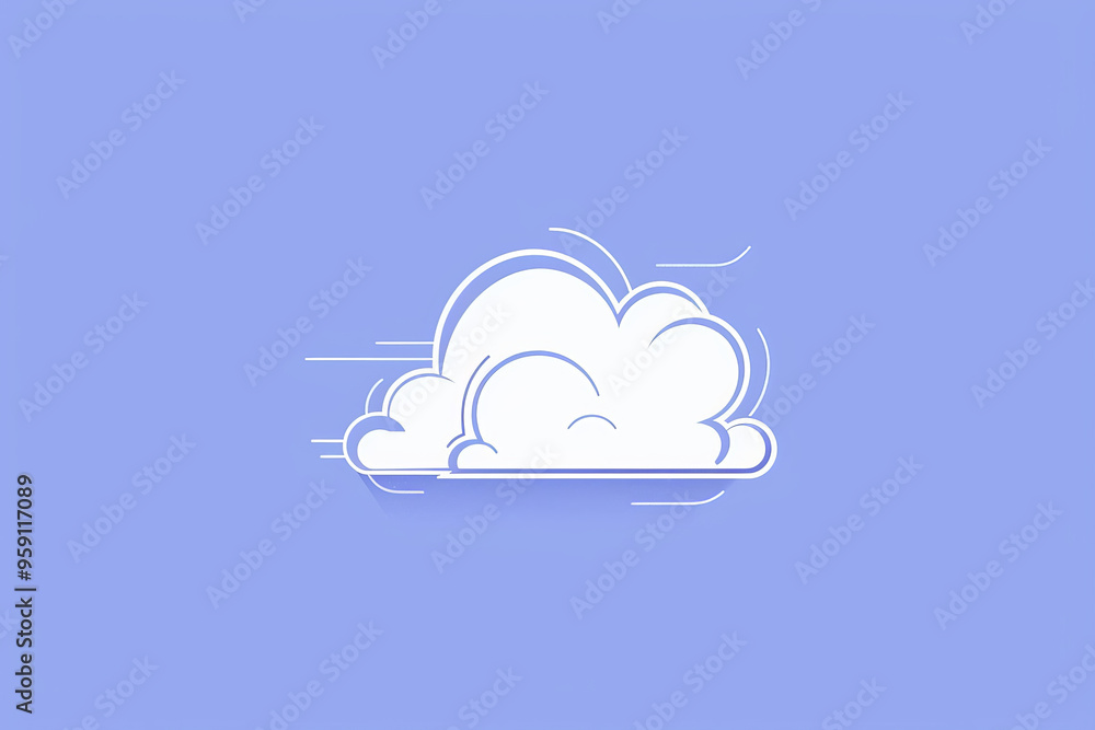 Poster a simple white line drawing on a periwinkle background of a cloud with rounded edges. the light colo