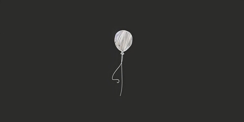 A simple white line drawing on a black background of a balloon floating upwards. The minimalist design creates a joyful and lighthearted scene.
