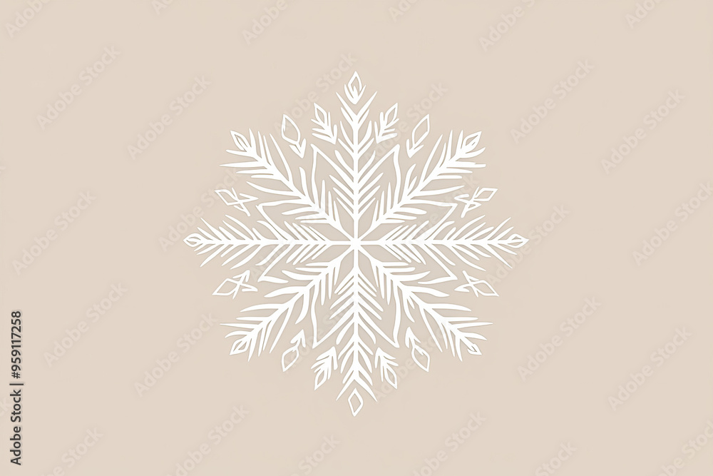 Poster a simple white line drawing of a snowflake, with symmetrical patterns and delicate lines. the minima