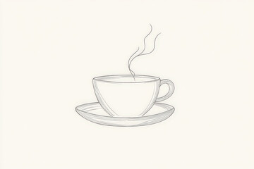 A simple white line drawing of a coffee cup with steam rising from the top. The clean lines and minimalist design evoke a sense of warmth and comfort.