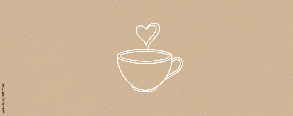 Poster a simple white line drawing of a coffee cup with a heart-shaped steam rising from it. the clean line