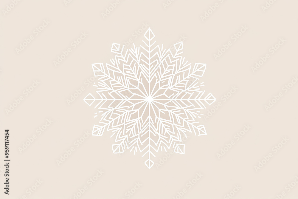 Poster a simple white line drawing of a snowflake, with symmetrical patterns and delicate lines. the minima