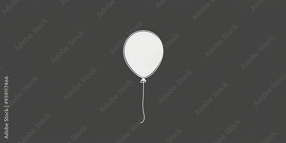 Poster a simple white line drawing of a balloon floating gently upwards. the minimalist design captures the