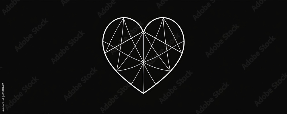 Aufkleber a simple white line drawing on a black background of a heart with sharp lines outlining its shape. t
