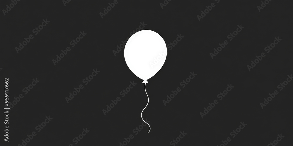 Poster a simple white line drawing of a balloon floating gently upwards. the minimalist design captures the