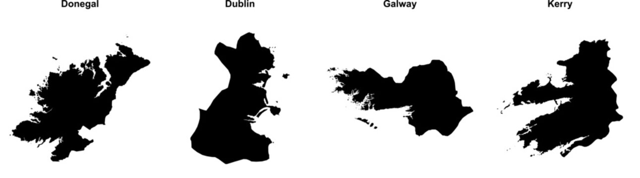 Donegal, Dublin, Galway, Kerry outline maps
