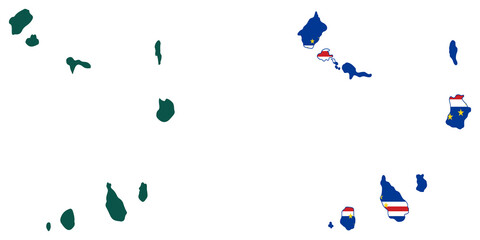 Cape Verde Map silhouette and cape verde flag isolated on map with transparent background.