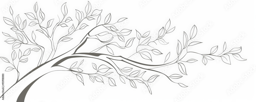 Poster a simple white line drawing of a tree with leaves and branches outlined in clean, minimalist lines. 
