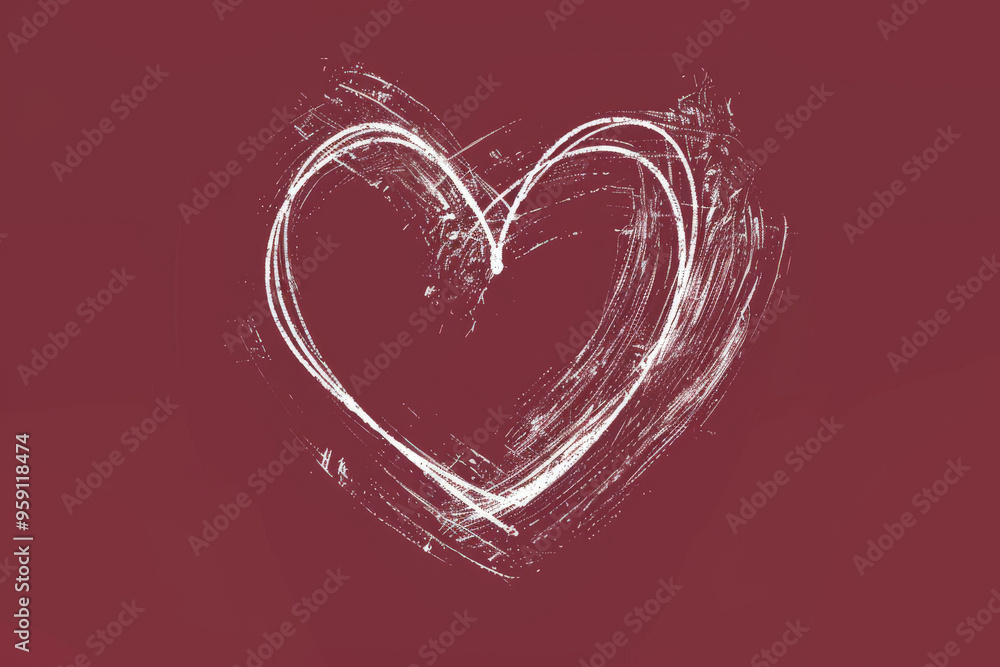 Poster a simple white line drawing on a ruby background of a heart with clean lines. the deep color emphasi