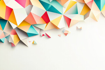 Modern web design backdrop featuring a smooth, white background with colorful, abstract patterns of overlapping triangles. The design is playful yet professional, suitable for creative portfolios or