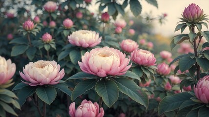 Pink and White Lotus Flowers in Full Bloom: A Serene Garden Captured During Golden Hour, Beautiful Flower Abstract Wallpaper.