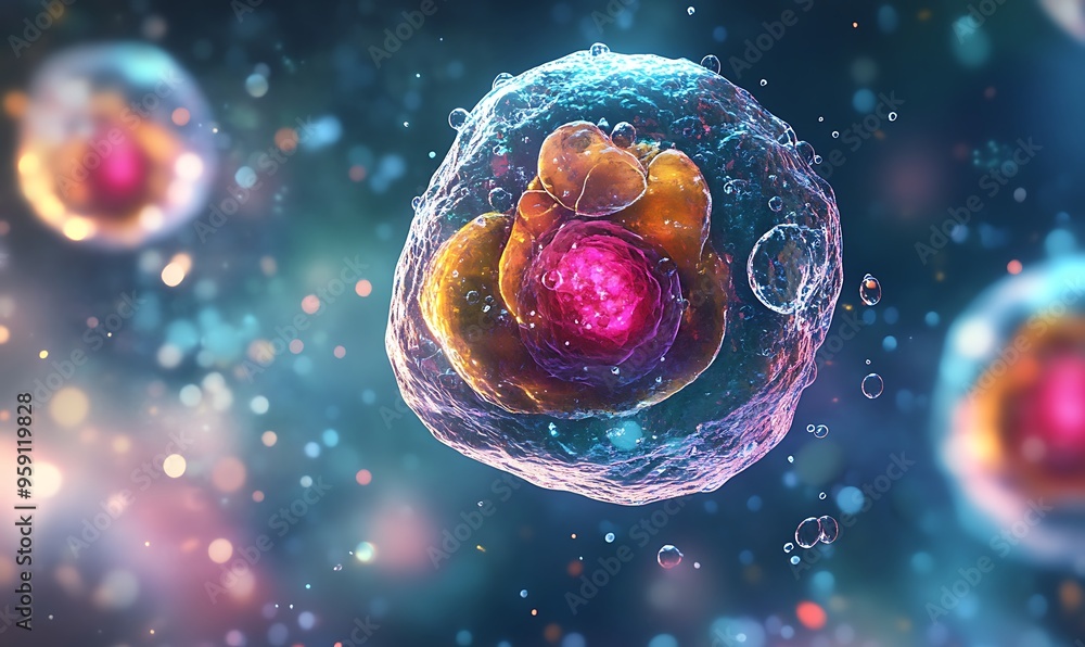 Poster microscopic view of a cell with nucleus