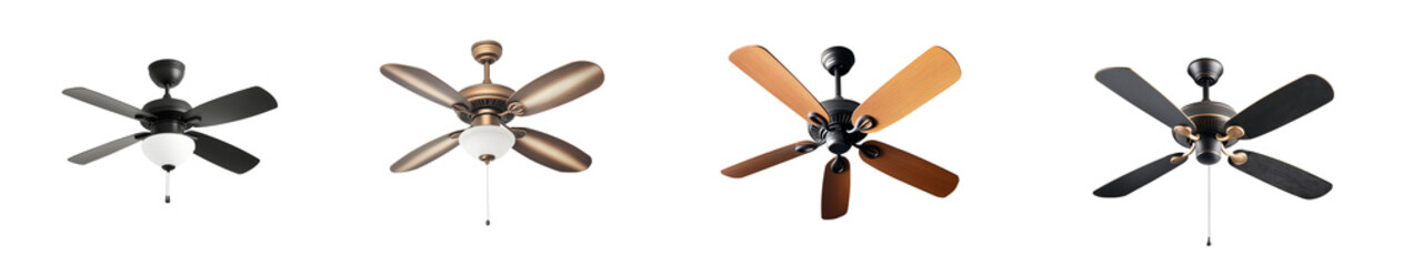 Obraz premium Set of electric ceiling fans. Isolated transparent background PNG. Pen tool cutout.