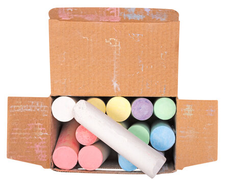 Cardboard box with chalk for drawing on a blackboard at school and outdoors on the sidewalk. Isolated background. - Powered by Adobe