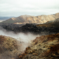 Icelandic mountainside with sulfuric gas