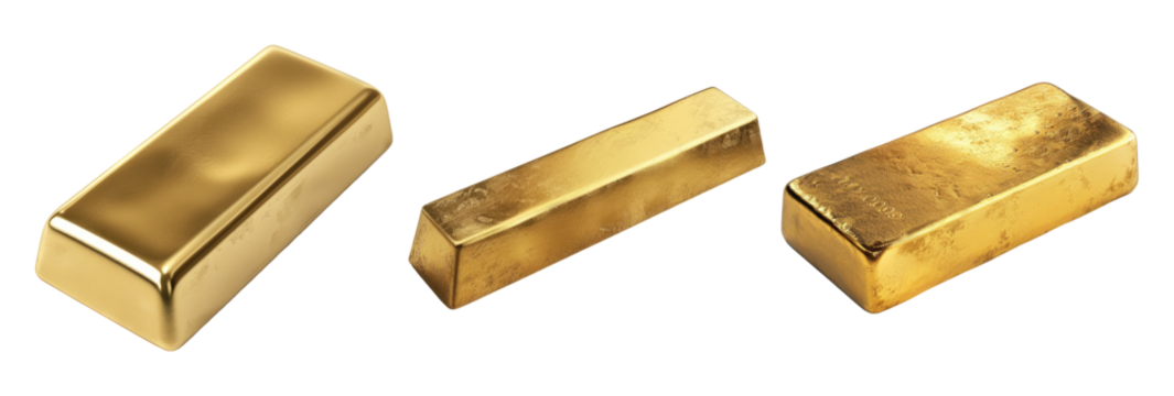 Gold bar isolated on transparent background, set of