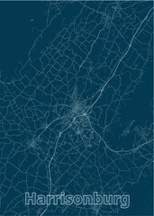 Harrisonburg, Virginia, USA artistic blueprint poster map