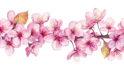 Cherry Blossom Sketch. Watercolor Illustration of Sakura Bloom and Cherry Flowers