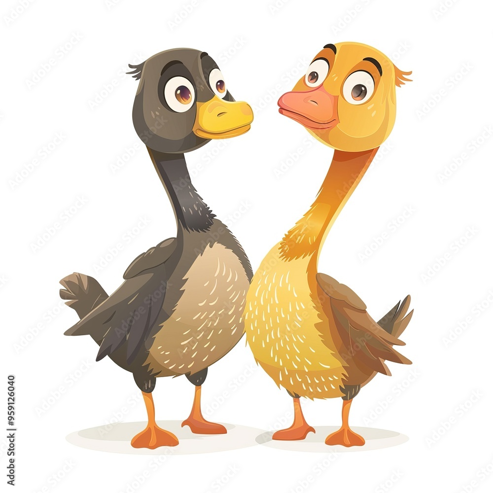 Wall mural geese sympathy emotion fantasy animal cartoon isolated whitebackground