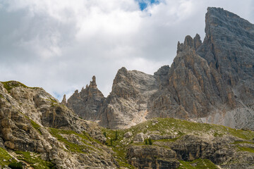 Fototapeta premium Peaks of majestic Dolomite Alps. Italy. Hiking, favorite destination for climbers, explorers.