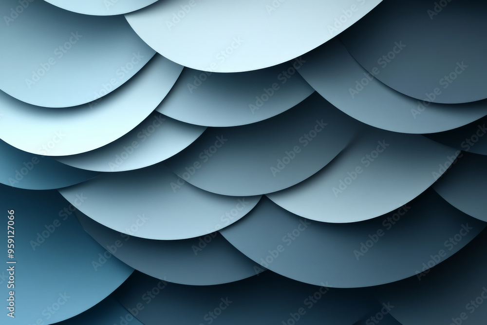 Poster a 3d abstract business background with layered, semi-transparent discs in gradient shades of blue an