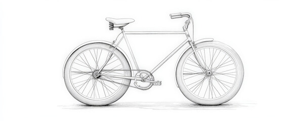 Obraz premium A simple white line drawing of a bicycle with its wheels, frame, and handlebars outlined in clean, minimalist lines. The drawing captures the essence of the bike with simplicity and style.