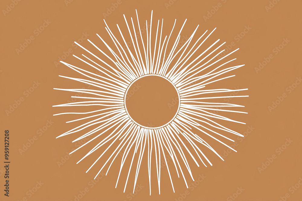 Poster a simple white line drawing of a sun with rays extending outward, creating a radiant and warm design