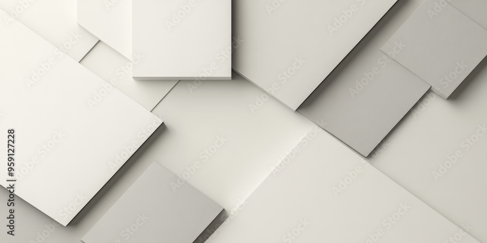 Poster a minimalist background with light color blocks in soft gray and white. the design features a sleek,