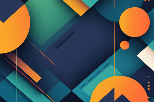 A vibrant business background with overlapping geometric shapes in bright colors like orange, blue, and green. The design is dynamic and modern, perfect for tech startups.