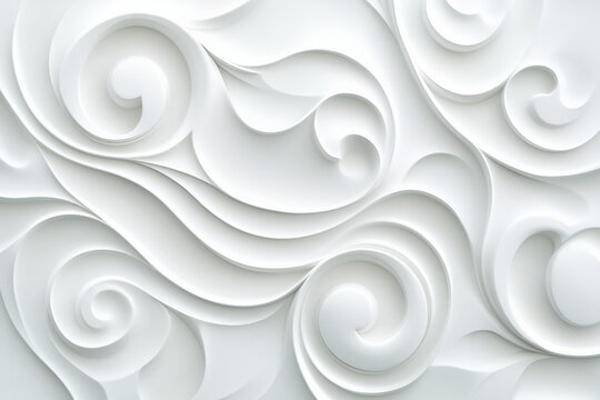 A chic 3D light white background with delicate, swirling patterns and ambient lighting. The design creates a sophisticated, modern effect with a smooth, elegant finish.