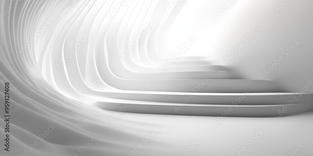 Poster a sleek 3d light white background with smooth, curved surfaces and soft, diffused lighting. the desi