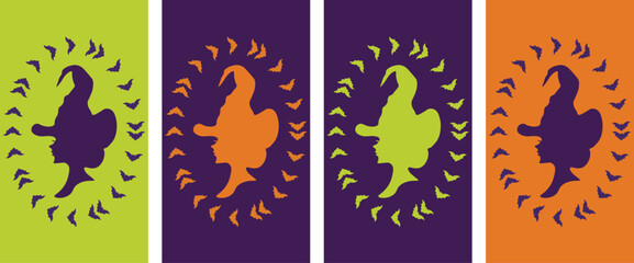 Witches set, phone wallpaper. Bats frame. Halloween concept. Vector illustration. Trendy background.
