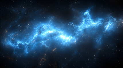 A bright nebula filled with vibrant blue and white gases envelops a region of space, showcasing stellar activity and cosmic beauty