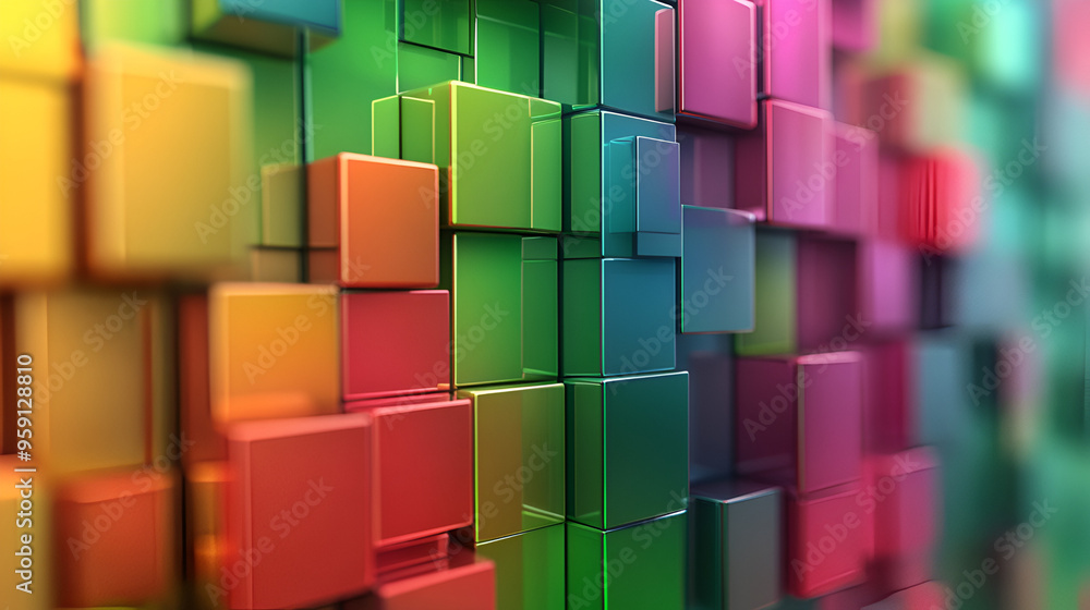 Poster colorful abstract 3d cubes create a vibrant texture against a gradient backdrop in a visually stimul