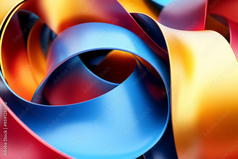Aufkleber a dynamic 3d design with multicolored twisted ribbons in shades of blue, red, and yellow. the ribbon
