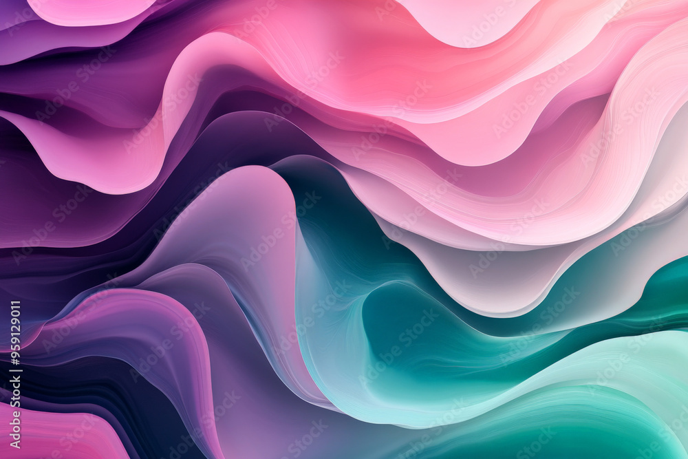 Poster a trendy abstract design with fluid, wave-like shapes in gradient colors. the design has a soft, org