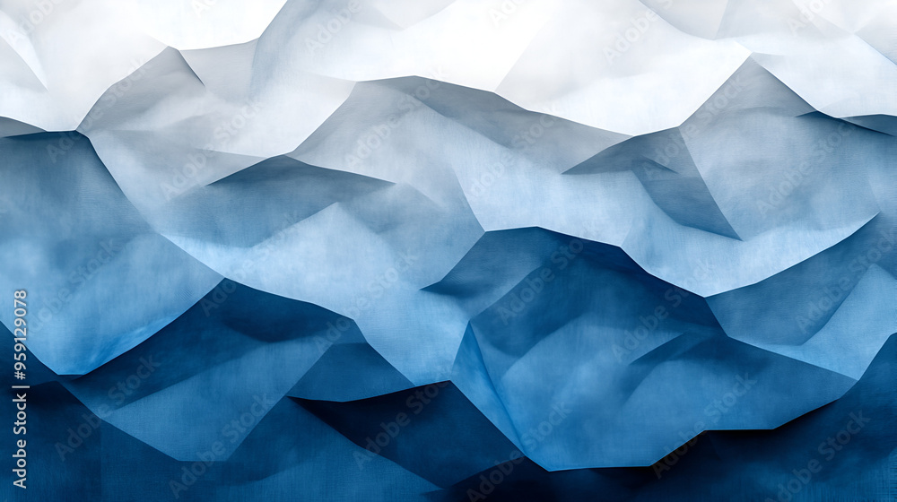 Poster abstract representation of layered ocean waves in shades of blue and white during daylight creating 