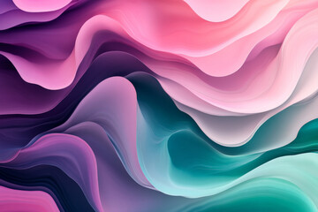 Obraz premium A trendy abstract design with fluid, wave-like shapes in gradient colors. The design has a soft, organic feel, with smooth transitions between shades of pink, purple, and teal.