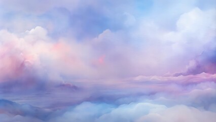 Soft pastel cloudscape, light purple and pink hues, serene sky