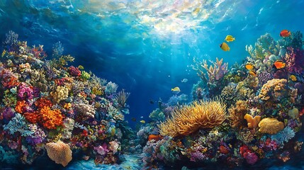 Fototapeta premium Underwater Paradise of Coral, Fish, and Anemones in Pristine Reef