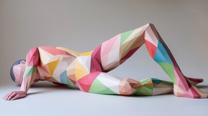 Fototapeta premium A mannequin laying on its side with a colorful pattern, AI