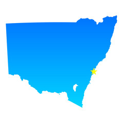 Obraz premium Map of New South Wales with its capital Sydney in Australia with a professional blue style
