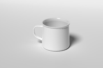 Blank enamel mug mock-up minimalist with a grey background