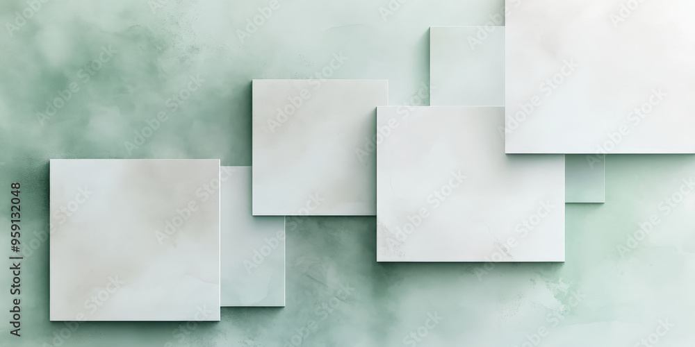 Poster a serene background with light color blocks in soft green and white. the design features a calming, 